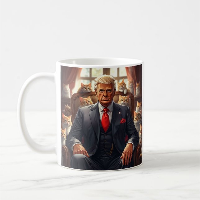 Coola MAGA Cat TRUMP omgiven av KITTENS lustigt Kaffemugg (Vänster)