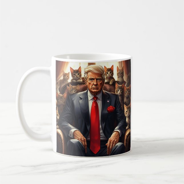 Coola MAGA Cat TRUMP omgiven av KITTENS lustigt Kaffemugg (Vänster)