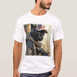 Coola MAGA Cat with Gun & Camouflage BLACK PANTHER T Shirt