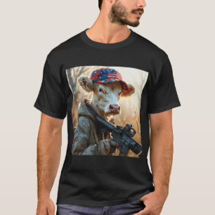 Coola MAGA Cow med Gun och Camouflage Cute AMERICA T Shirt