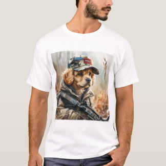 Coola MAGA-Hund med Gun och kamouflage Cute-valp T Shirt