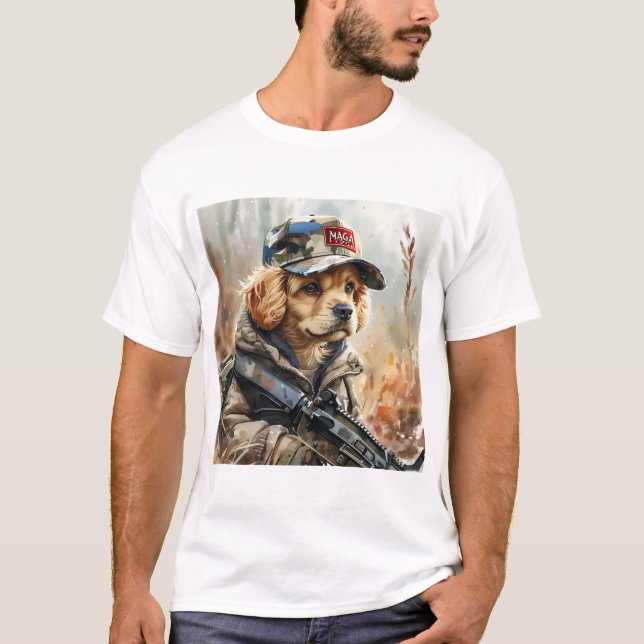 Coola MAGA-Hund med Gun och kamouflage Cute-valp T Shirt (Framsida)