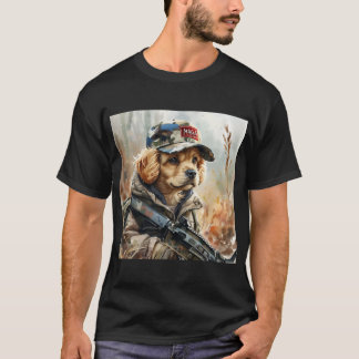 Coola MAGA-Hund med Gun och kamouflage Cute-valp T Shirt