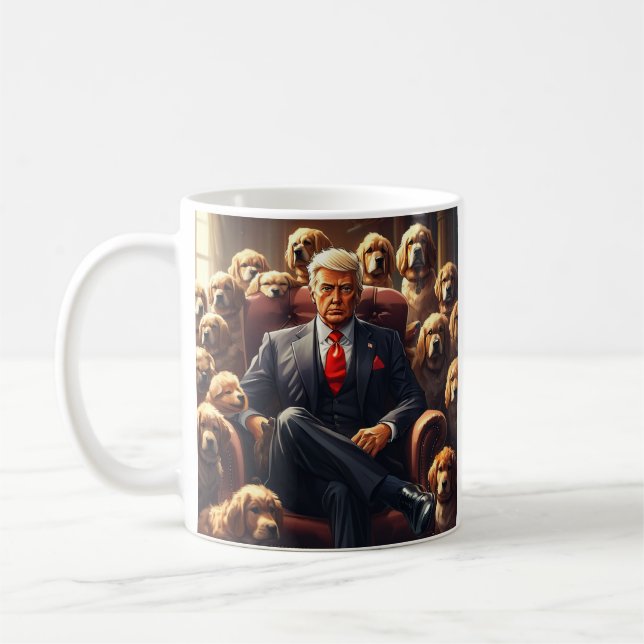 Coola MAGA Hund TRUMP omgiven av Hundar lustigt Kaffemugg (Vänster)
