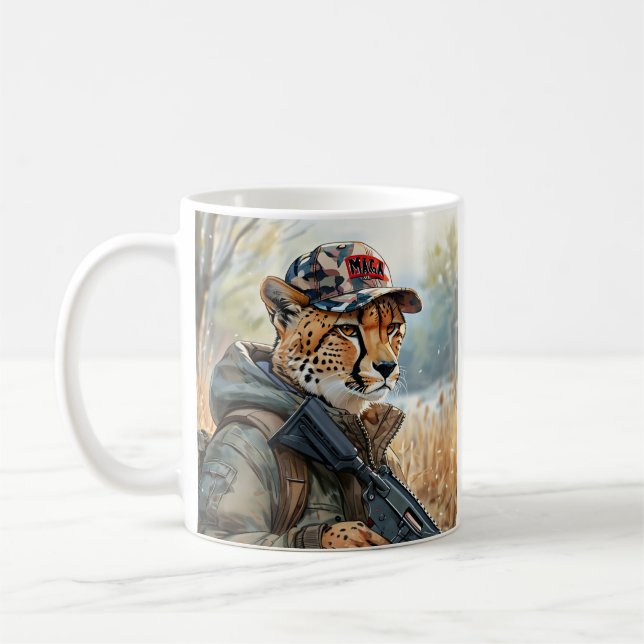 Coola MAGA Katt med Gun & Camouflage CHEETAH Kaffemugg (Vänster)