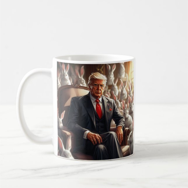 Coola MAGA Rabbit TRUMP omgiven av BUNNYS lustigt Kaffemugg (Vänster)