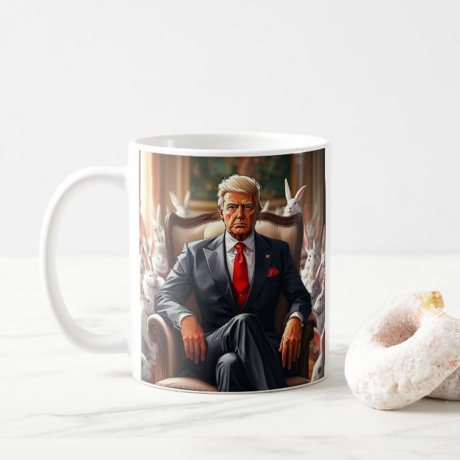 Coola MAGA Rabbit TRUMP omgiven av BUNNYS lustigt Kaffemugg (Med munk)
