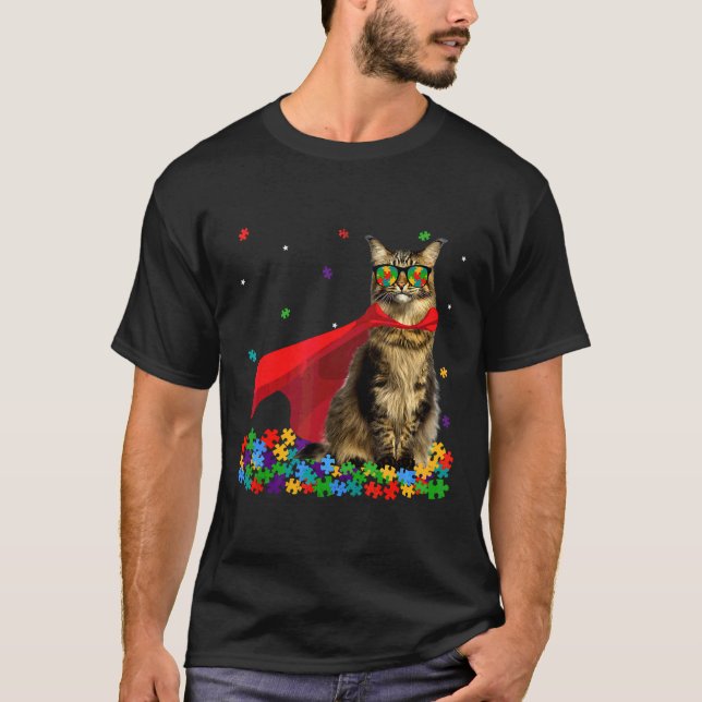Coola Maine Coon Autism Awareness Graphic Cat T Shirt (Framsida)