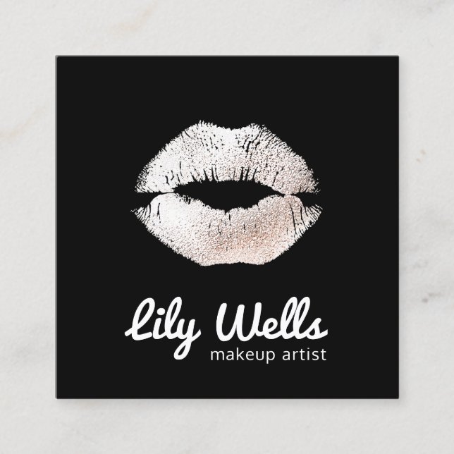 Coola Makeup Artist Silver Kissing Läppar Black Fyrkantigt Visitkort (Framsida)