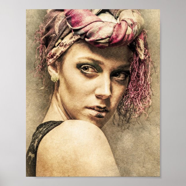 Coola målar teckning kvinna dam modern konst poster (Framsidan)