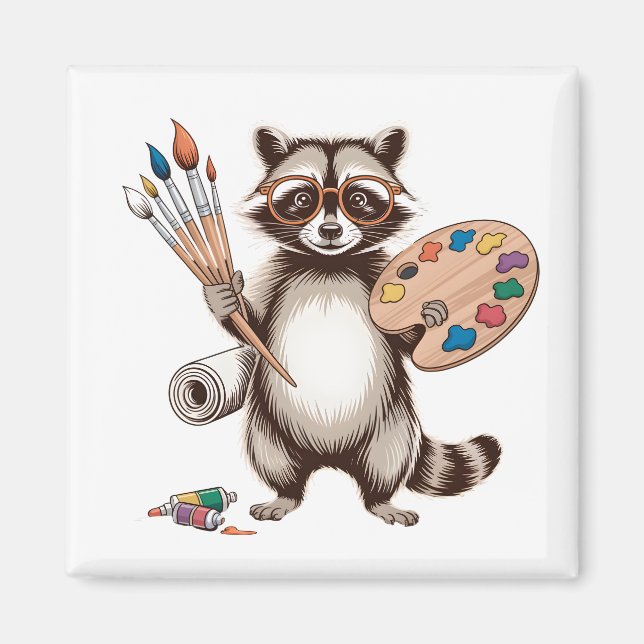 Coola målare tvättbjörn illustration magnet (Framsidan)