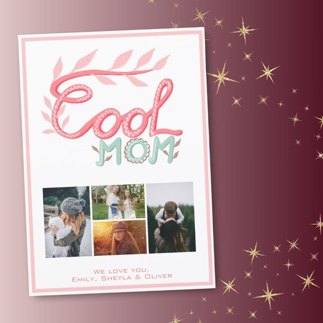 Coola Mamma Hand Lettering Mor's Day 4 Photo Julkort (Skapare uppladdad)