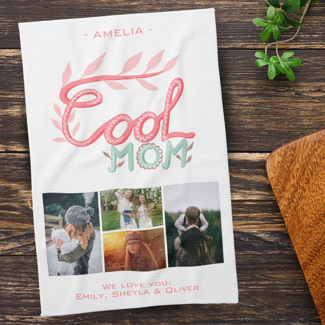 Coola Mamma Hand Lettering Mor's Day 4 Photo Kökshandduk (Skapare uppladdad)