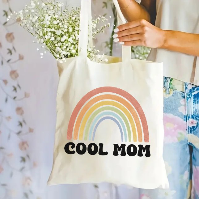 Coola Mamma Rainbow Tote Bag, Retro Gift för Mamma Tygkasse (cool mom tote, rainbow tote bag, retro mom gift, tote for mom, personalized tote for her, mother’s)