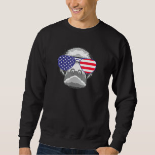 Coola Manatee Wearing USA flagga Sunglasses US Ame Lång Ärmad Tröja