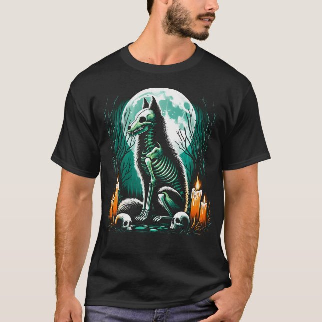 Coola Maned Varg Skeleton Halloween-julafton T Shirt (Framsida)