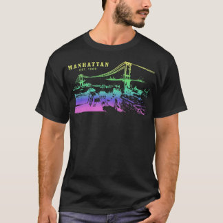 Coola Manhattan-illustration med Vivid Färg T Shirt