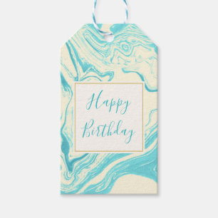 Coola Marble Design i Turquise och Cream Birthday Presentetikett