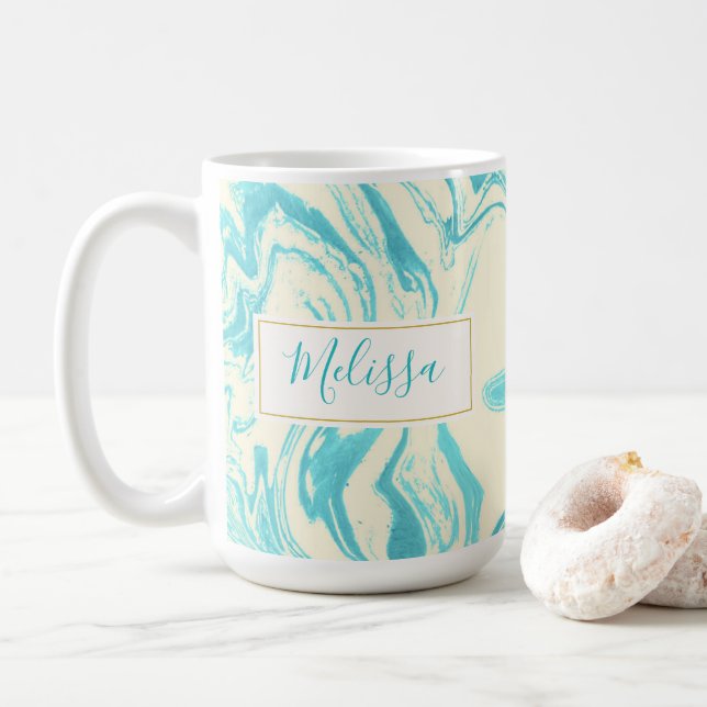 Coola Marble Design in Turquise and Cream Anpassni Kaffemugg (Med munk)