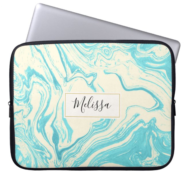 Coola Marble Design in Turquise and Cream Anpassni Laptop Sleeve (Framsidan)