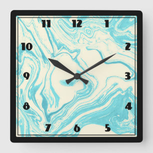Coola Marble Design in Turquise and Cream Fyrkantig Klocka