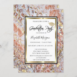 Coola Marble Guld Glitter Studentmössa Studenten Inbjudningar