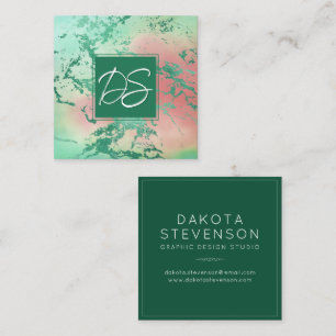 Coola Marble Pastel Lila Blue Rosa Monogram Fyrkantigt Visitkort