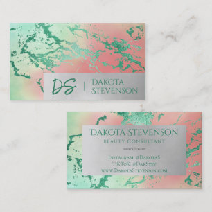Coola Marble Pastel Lila Blue Rosa Monogram Visitkort