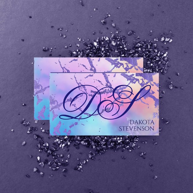Coola Marble | Pastel Lila Blue Rosa Monogram Visitkort (Skapare uppladdad)