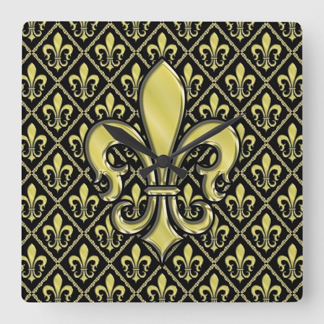 Coola Mardi Gras Fleur de Lis Design Fyrkantig Klocka (Framsida)