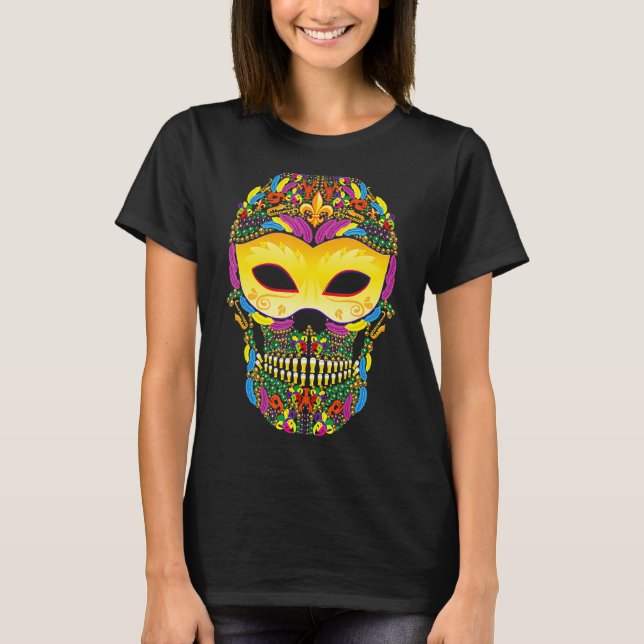 Coola Mardi Gras Skull Jester Hat Mask Pärlor 7 T Shirt (Framsida)