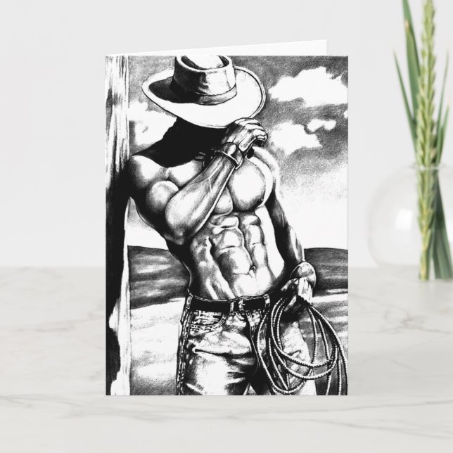 coola masculine bra art teckning cowboykroppsbygga helgkort (Framsida)