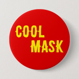 Coola mask - gult text med röd bakgrund knapp