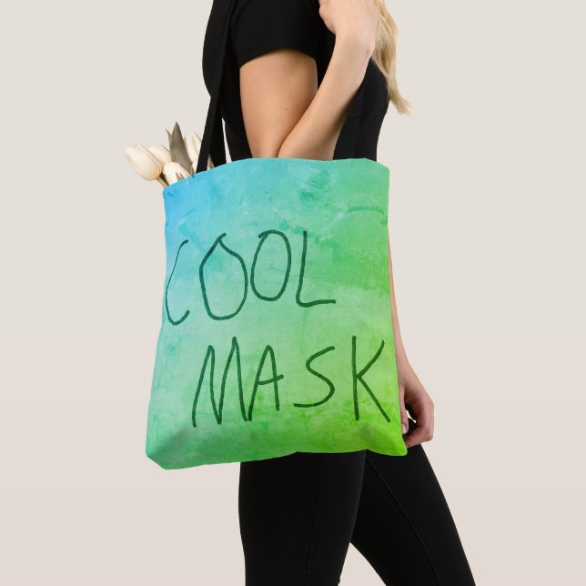 Coola mask originalhandskriftsblått och grönt tygkasse (Närbild)