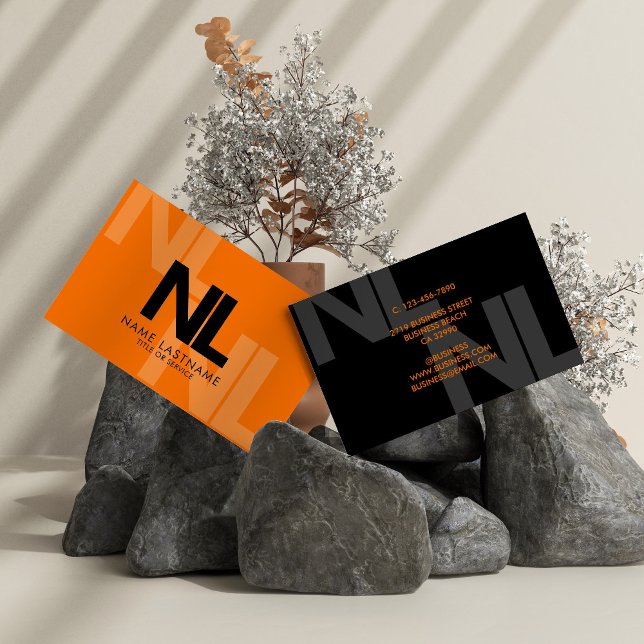 Coola med fet monogram Orange, svart minimalistisk Visitkort (Skapare uppladdad)
