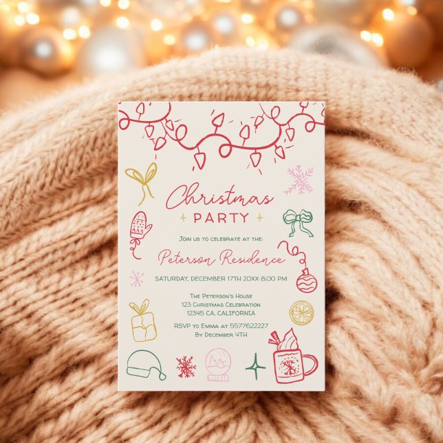 Coola med fyrkantig roligt illustrerar den moderna inbjudningar (Quirky fun cool illustration modern Christmas Invitation)