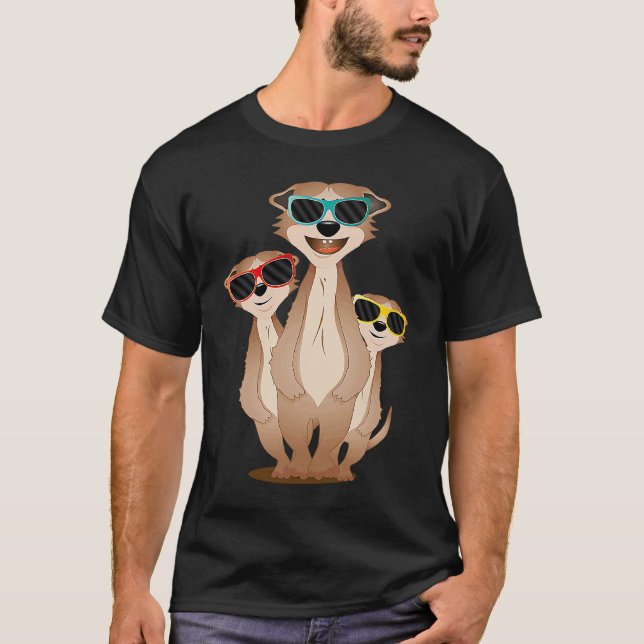 Coola meerkat-grupp med solglasögon t shirt (Framsida)