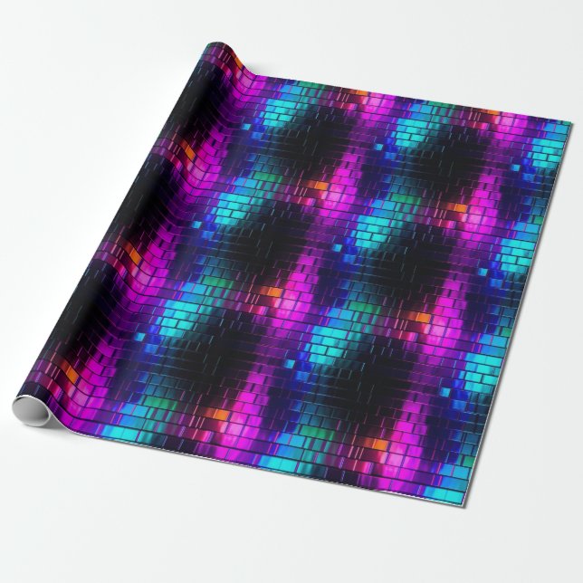 Coola Metallisk Magenta Cyan Vaporwave Tile Mönste Presentpapper (Utrullad)