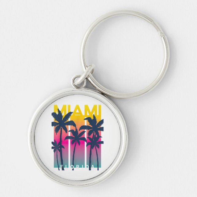 Coola Miami Florida Graphic Design Tees, I Kärlek  Rund Silverfärgad Nyckelring (Framsidan)