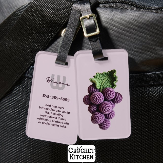 Coola Minimalist Lila Grandma Chic Crochet Grape Bagagebricka (Skapare uppladdad)