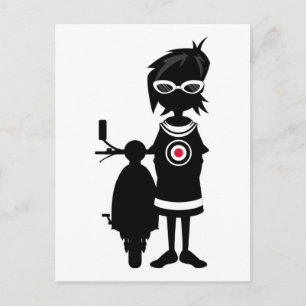 Coola Mod Girl and Scooter in Silhouette Vykort