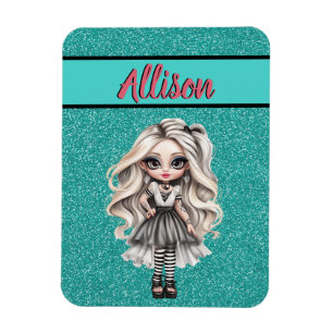 Coola Mode Girl Turcos Glitter Personlig Magnet