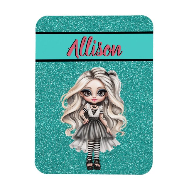 Coola Mode Girl Turcos Glitter Personlig Magnet (Vertikal)