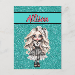Coola Mode Girl Turcos Glitter Personlig Vykort