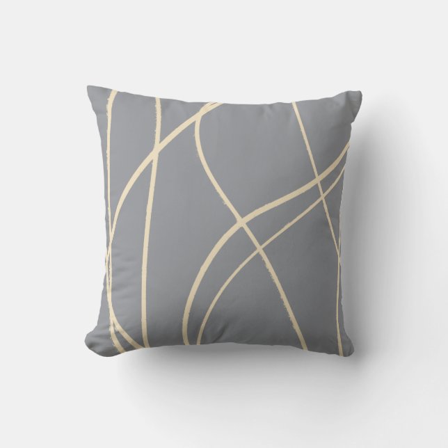 Coola Modern Abstrakt Line Art Teckning Muted Gråt Kudde (Framsida)