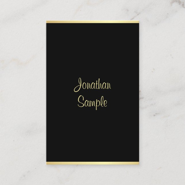 Coola Modern Black Guld Hand Script Personlig Visitkort (Framsida)