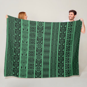 Coola Modern Boho Black and Grönt Mönster Strips Fleecefilt