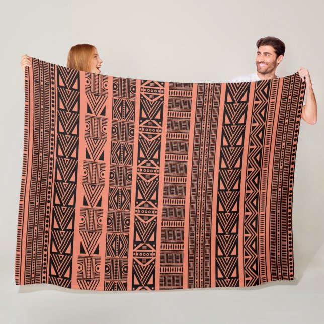 Coola Modern Boho Black and Rosa Mönster Strips Fleecefilt (På plats)