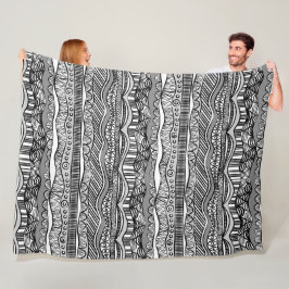 Coola Modern Boho Black and White Mönster Doodles Fleecefilt