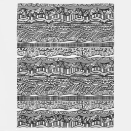 Coola Modern Boho Black and White Mönster Doodles Fleecefilt